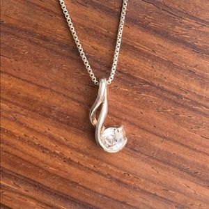 Cubic Zirconia and Sterling Silver Box Chain Necklace